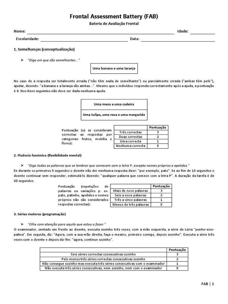 Frontal Assessment Battery - FAB | PDF | Lazer