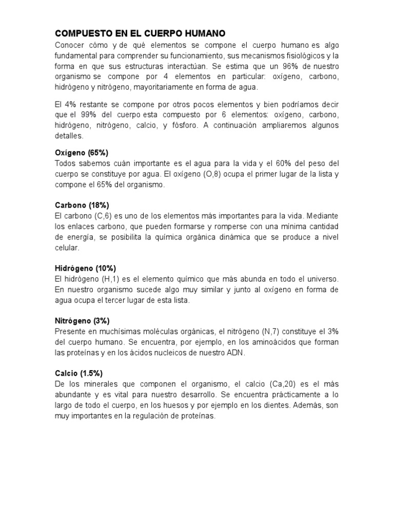 Composición del Cuerpo Humano | PDF | Organismos | Potasio