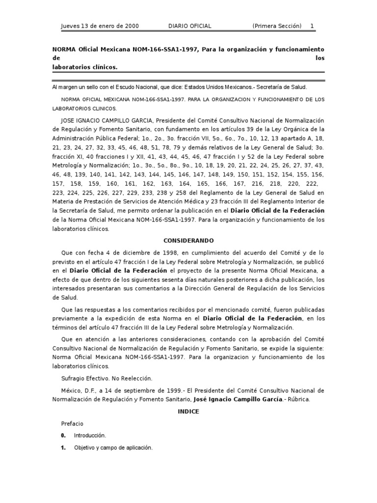 NORMA Oficial Mexicana NOM166SSA11997, Para la