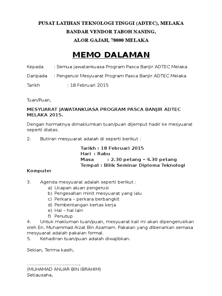 Memo Panggilan Mesyuarat Pdf