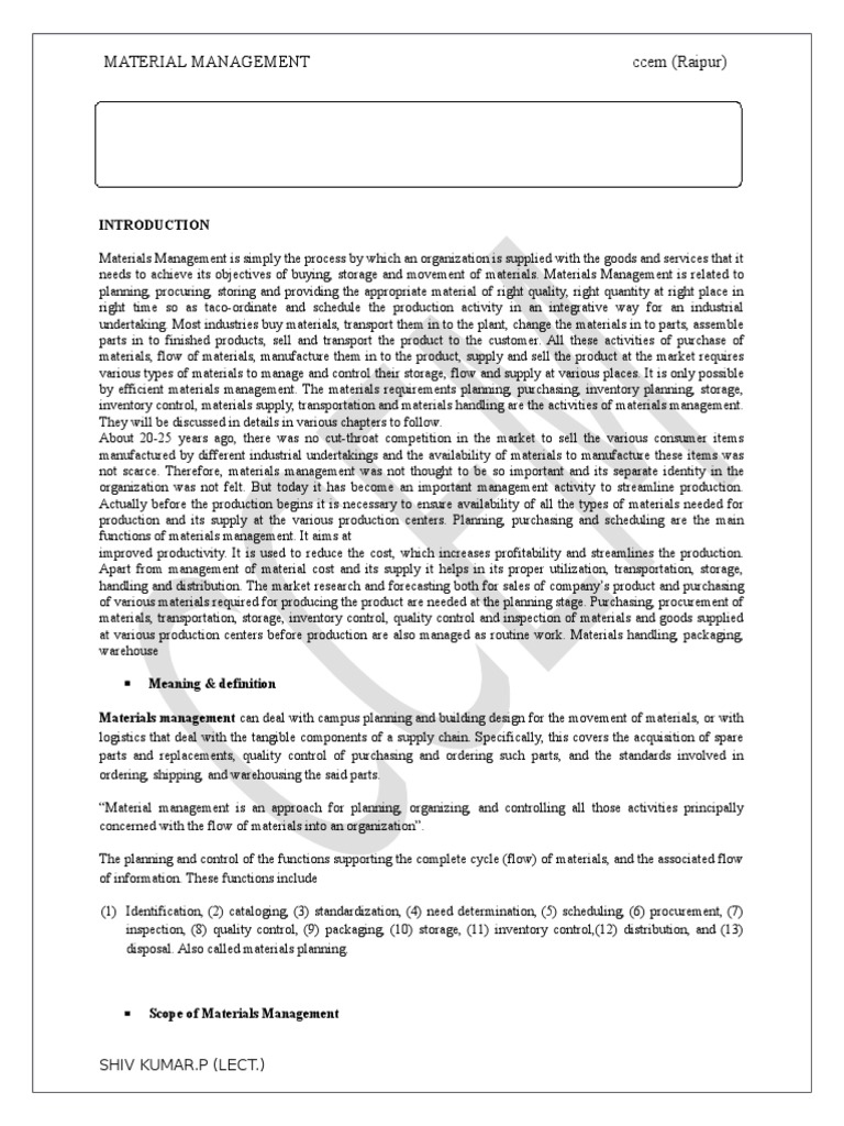 Integrated Materials Management Overview | PDF | Standardization ...