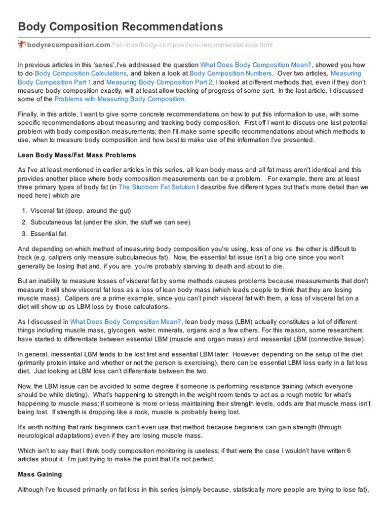 Body Composition PDF Adipose Tissue Dieting