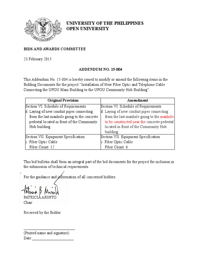 Addendum 15-004: Fiber Optic Project Changes | PDF | Technology ...