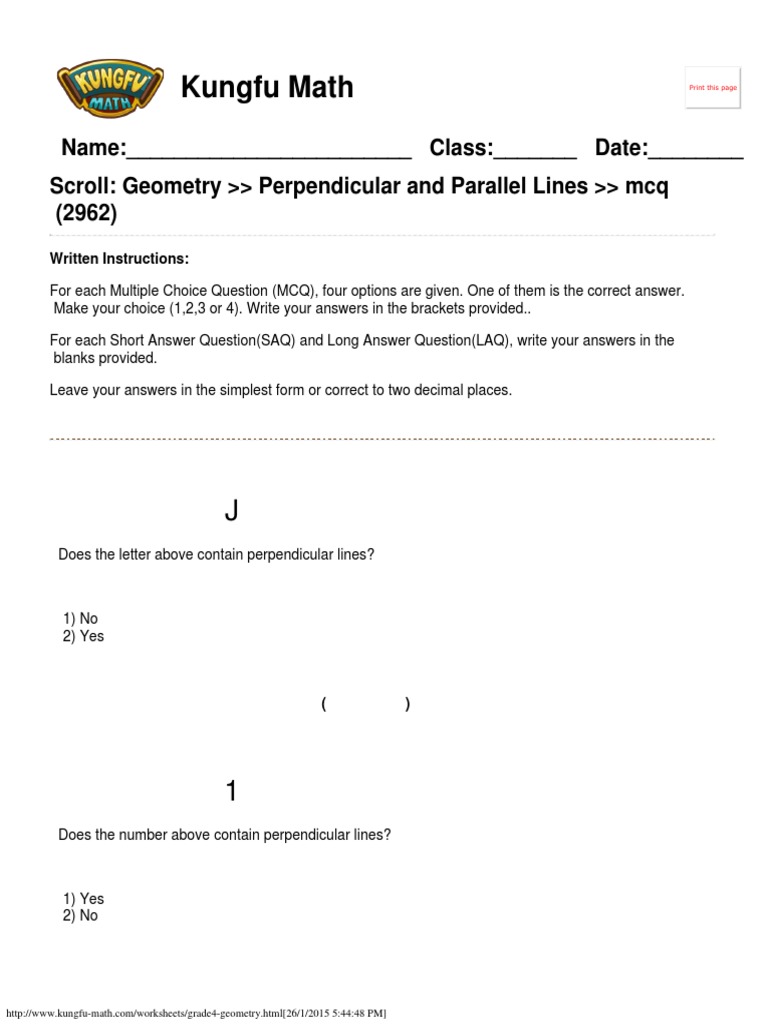 Grade 4 Geometry Worksheet: Lines | PDF | Teaching Methods & Materials