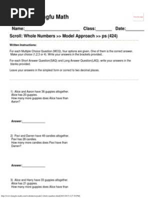Singapore Math Worksheets Grade 2 Whole Numbers | Pdf | Teaching Mathematics | Behavior Modification