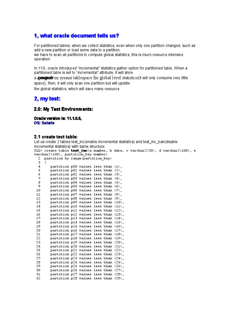 Incrementalstatistics For Partitioned Tables In11g PDF Oracle