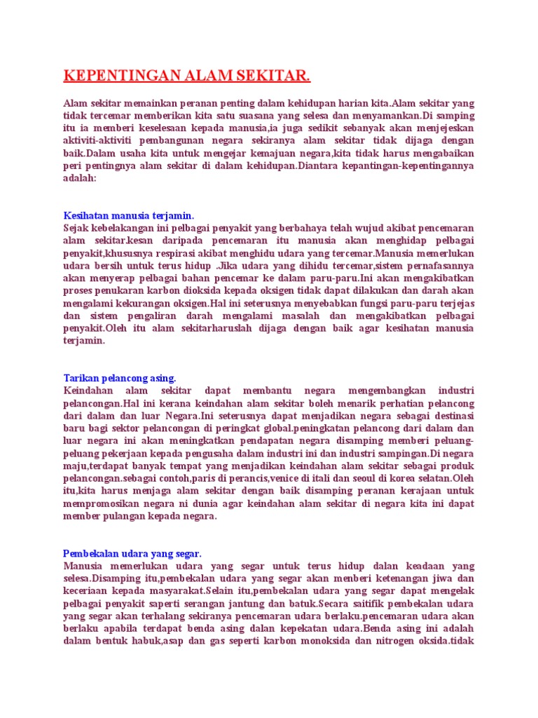 Kepentingan Alam Sekitar Pdf