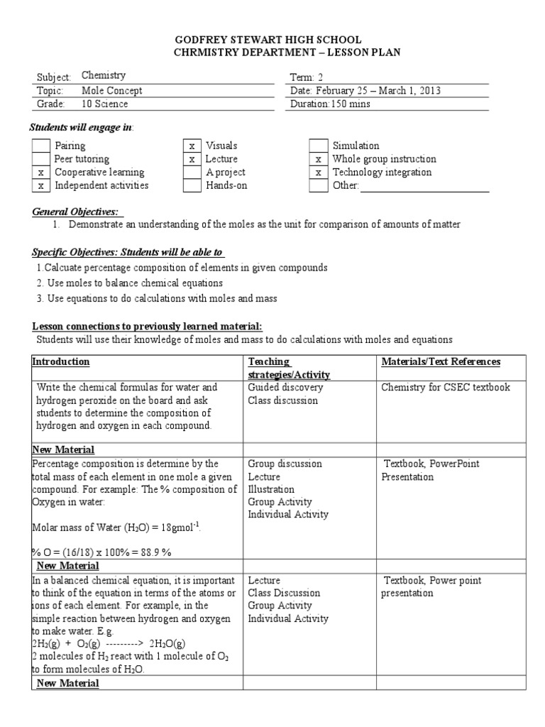 February 25- March 1, 2013. Mole Concept 2 | Mole (Unit) | Lesson Plan