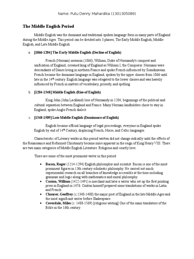 Overview of the Middle English Period | PDF