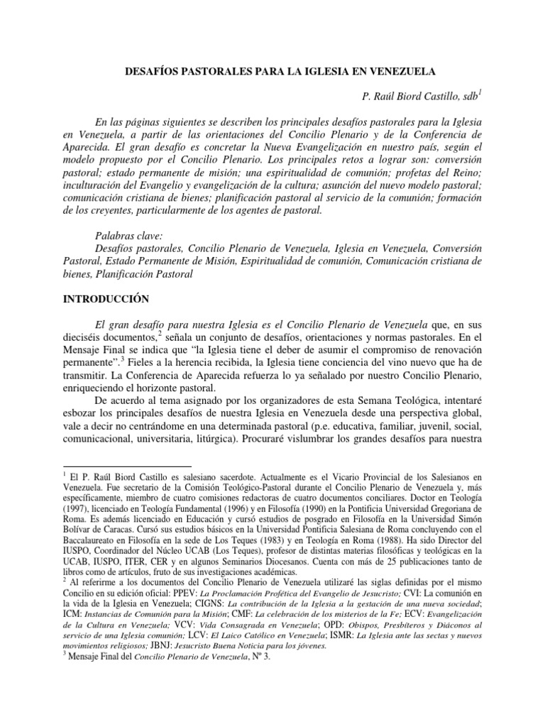 Desafíos Pastorales para La Iglesia en Venezuela Artículo ITER | PDF ...