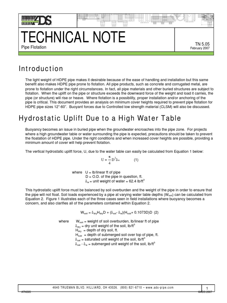 a5.05 Pipe Flotation Buoyancy Pipe (Fluid Conveyance)