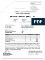 Andisa Capital (Pty) LTD: Broad-Based Black Economic Empowerment Verification Certificate