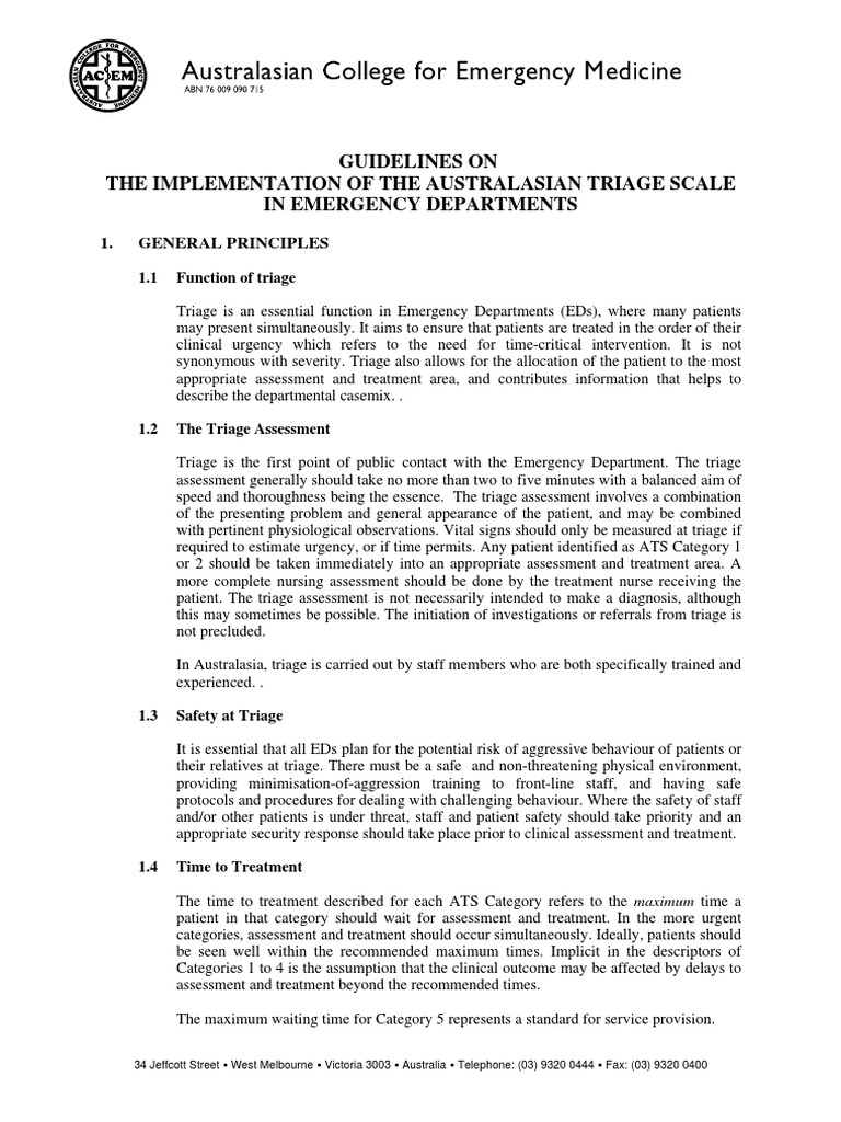 Australian Triage Scale (ATS) | PDF | Emergency Department | Pain