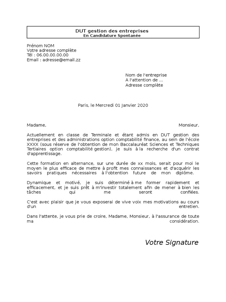 Lettre De Motivation Bts Comptabilité Et Gestion Parcoursup Lettre Motivation Gestion Entreprise | PDF