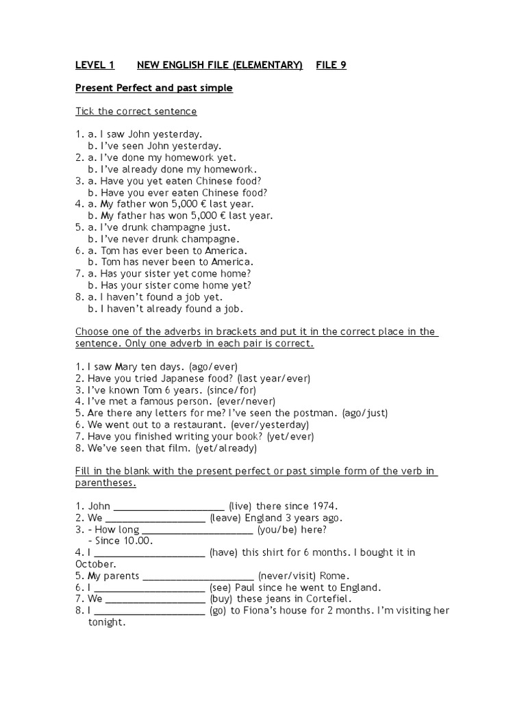 Present Perfect vs Past Simple Exercises | PDF