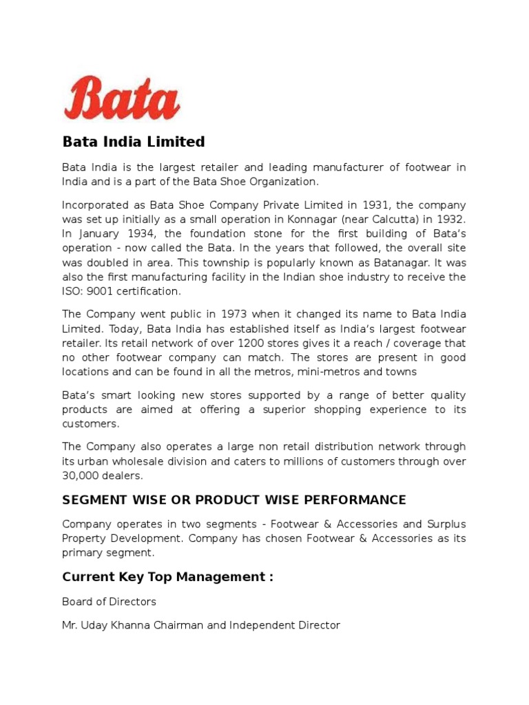 project report on bata shoes pdf