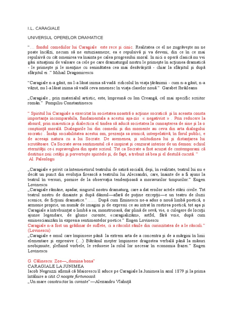 Caragiale Citate Universul Dramatic | PDF