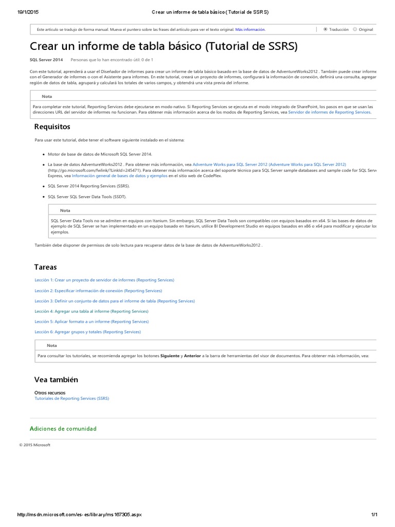 Crear Un Informe de Tabla Básico (Tutorial de SSRS) | PDF | Tabla (base ...