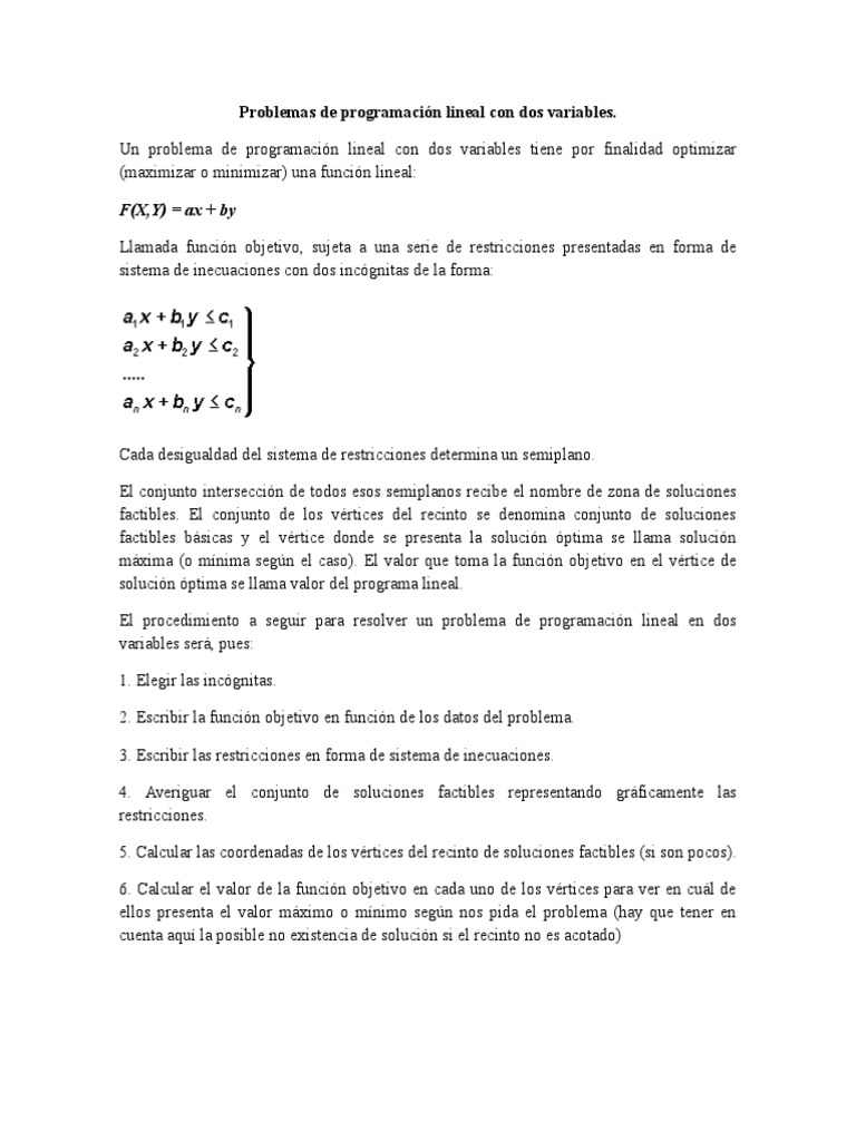 Problemas de Programación Lineal | PDF | Programación lineal ...