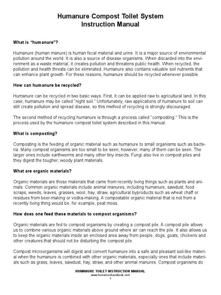 The Humanure Compost Toilet System Instruction Manual & Schematics