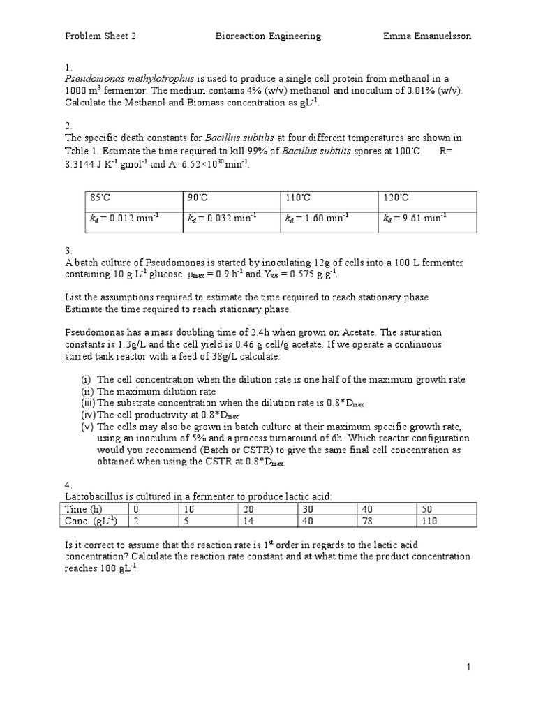 Problem Sheet 2 | Fermentation (159 views)