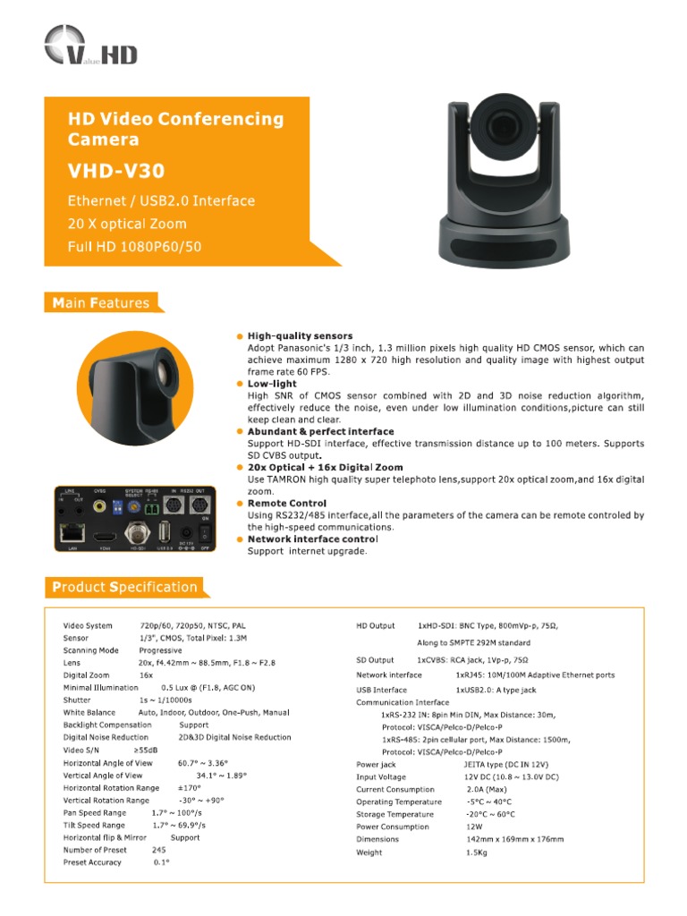 VHD V30 Camera Datasheet | PDF