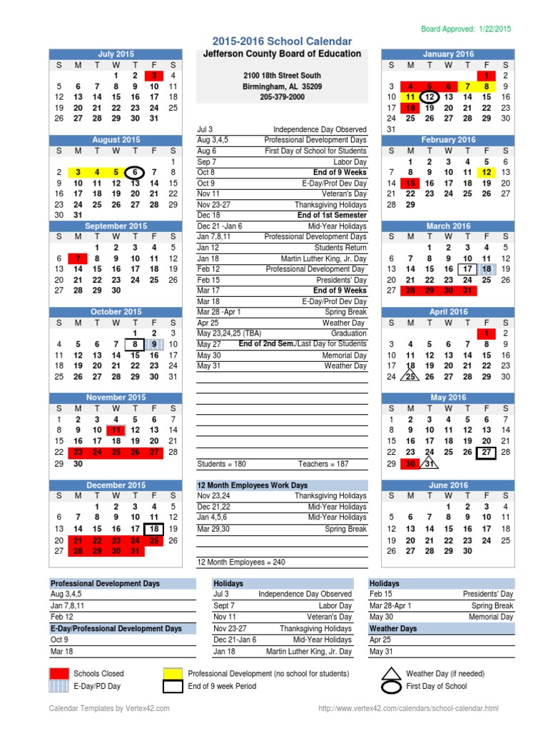 2015-2016 Jefferson County School Calendar | PDF | Public Holiday | Festival, image size:768x1024