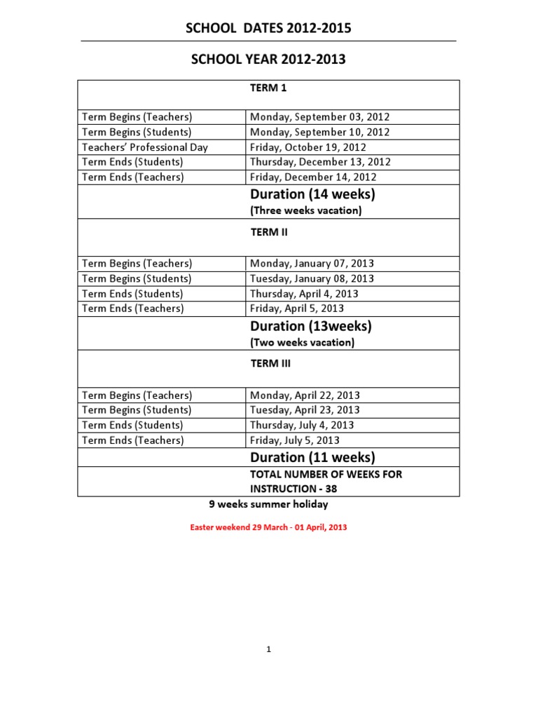 School Term Dates 2012-2015 | PDF