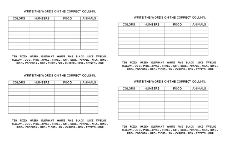 Write The Words On The Correct Column | PDF | Foreign Language Studies