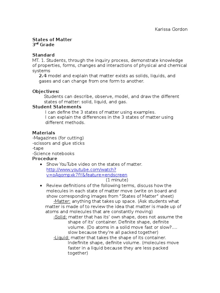 States of Matter Lesson | PDF | Matter | Gases
