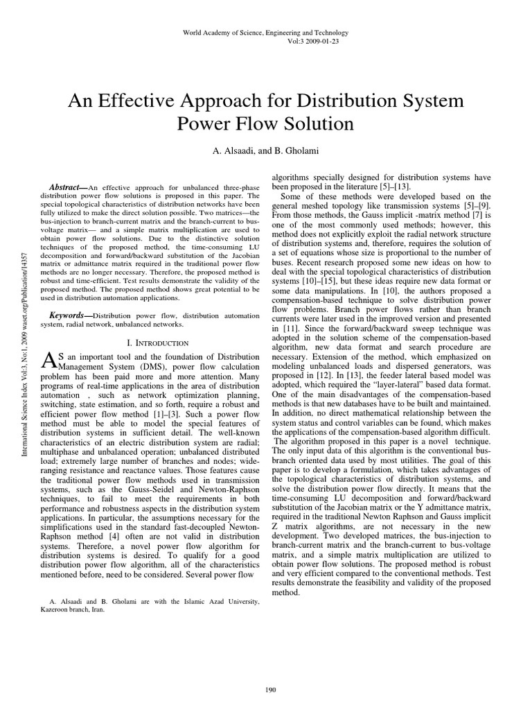 An Effective Approach For Distribution System Power Flow Solution | PDF