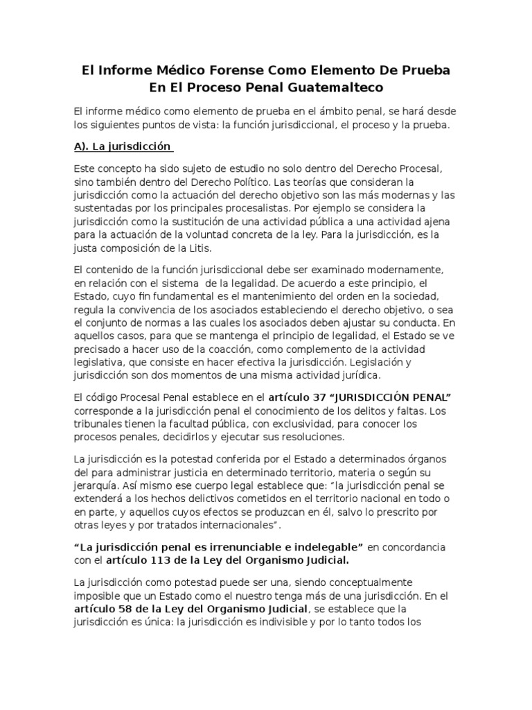 El Informe Médico Forense Como Elemento de Prueba en El Proceso Penal Guatemalteco