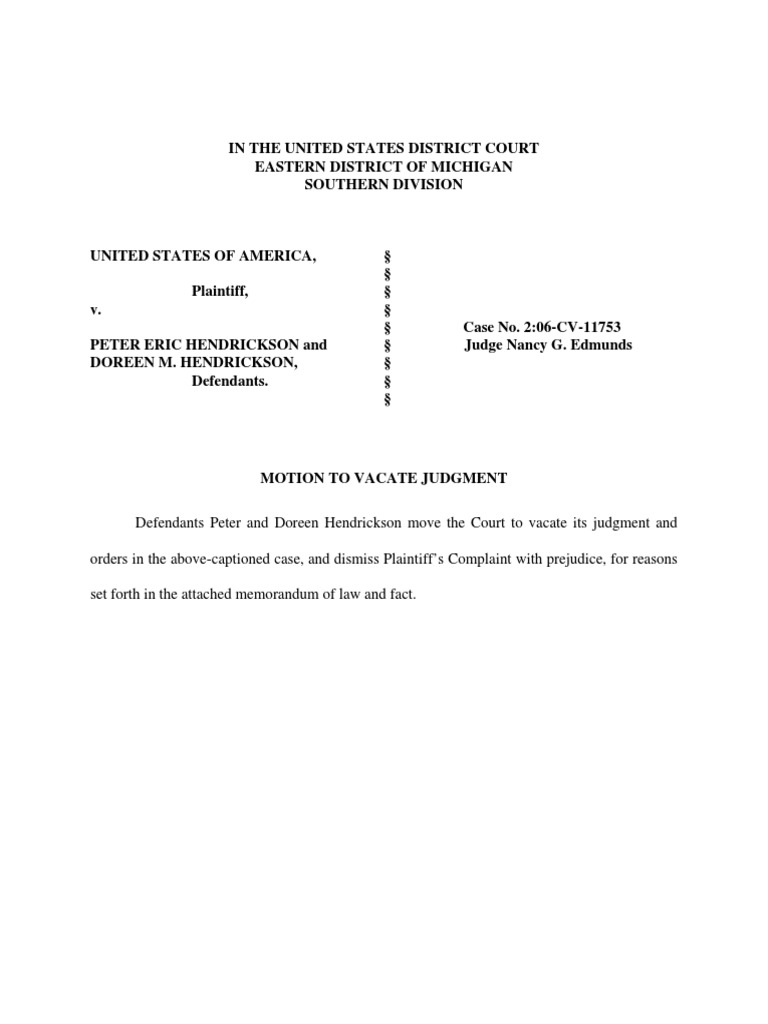 Post Motion To Vacate | PDF | Federal Rules Of Civil Procedure | Lawsuit