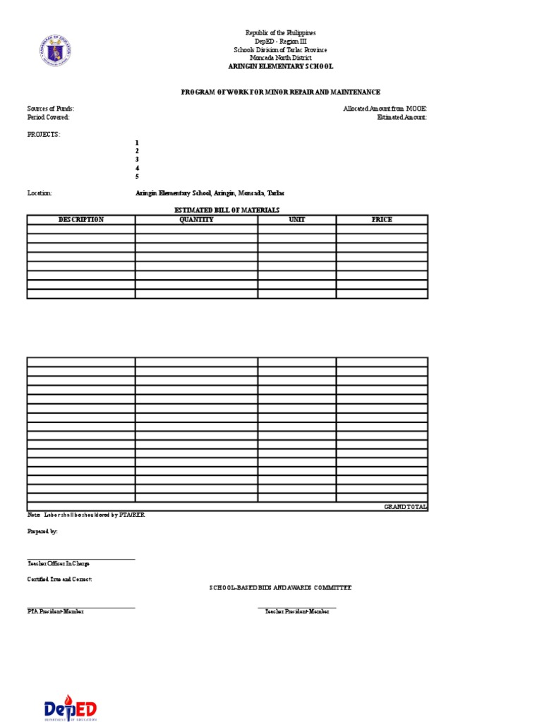 Program of Work-Blank | PDF | Science & Mathematics