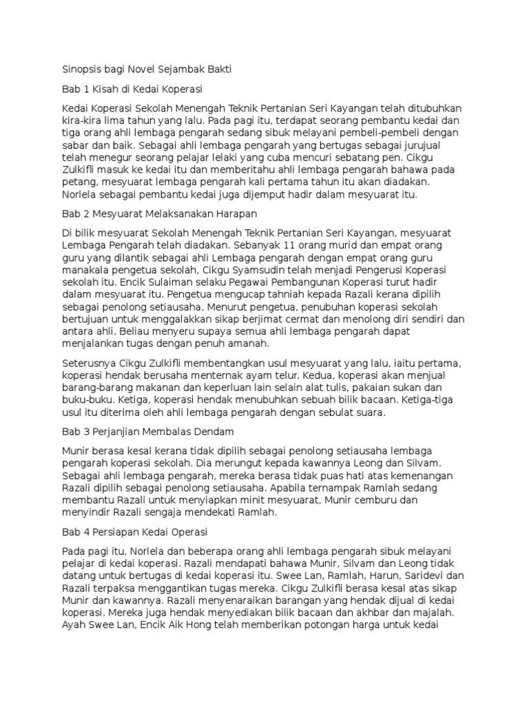 Sinopsis Bagi Novel Sejambak Bakti Pdf