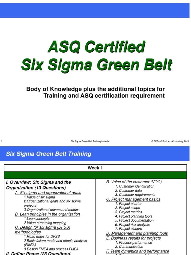 01 CSSGB Training - Agenda - v1.0 | PDF | Six Sigma | Design For Six Sigma