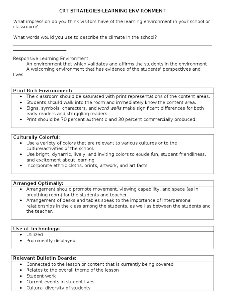 CRT Strategies Learning Environment | PDF | Classroom | Education Theory