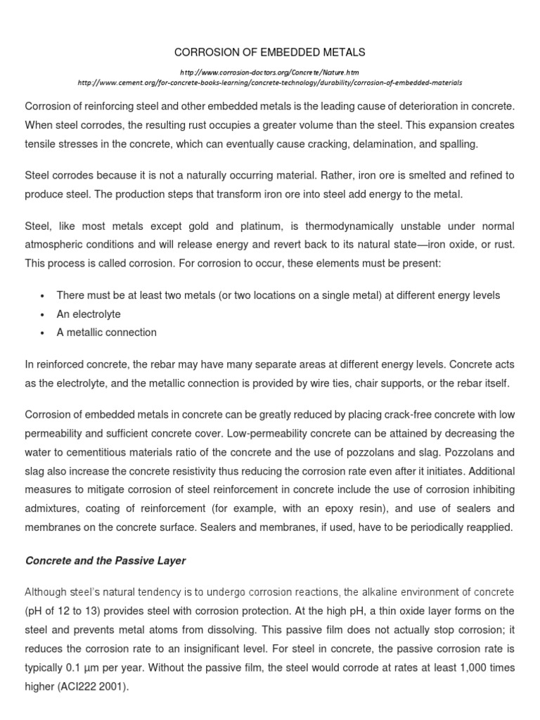 Corrosion of Embedded Steel in Concrete | PDF | Corrosion | Reinforced ...