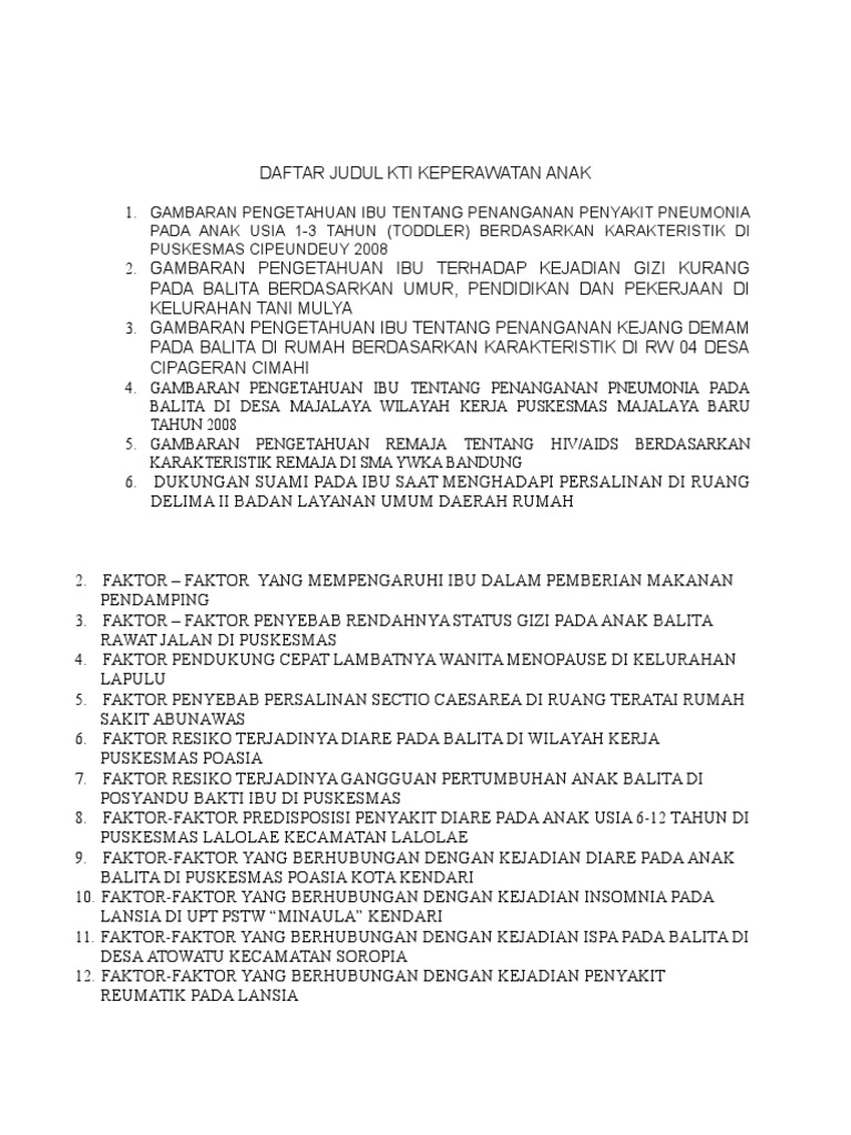 Daftar Judul Kti Keperawatan Anak Docx