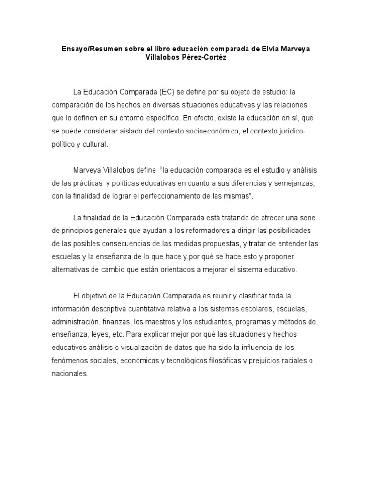 Ensayo Sobre El Libro Educación Comparada de Elvia Marveya