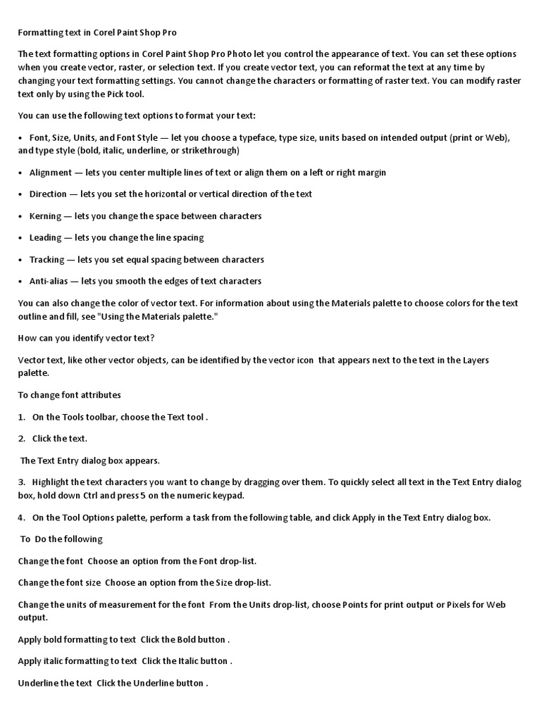 Formatting Text in Corel Paint Shop Pro PDF Typefaces Graphic Design