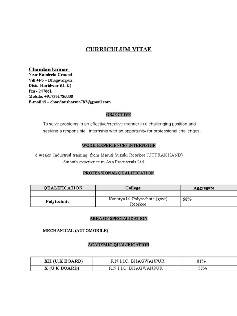 Curriculum Vitae: Chandan Kumar | PDF