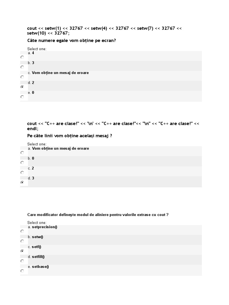 C++ Output and Input Quiz Questions | PDF | Computers