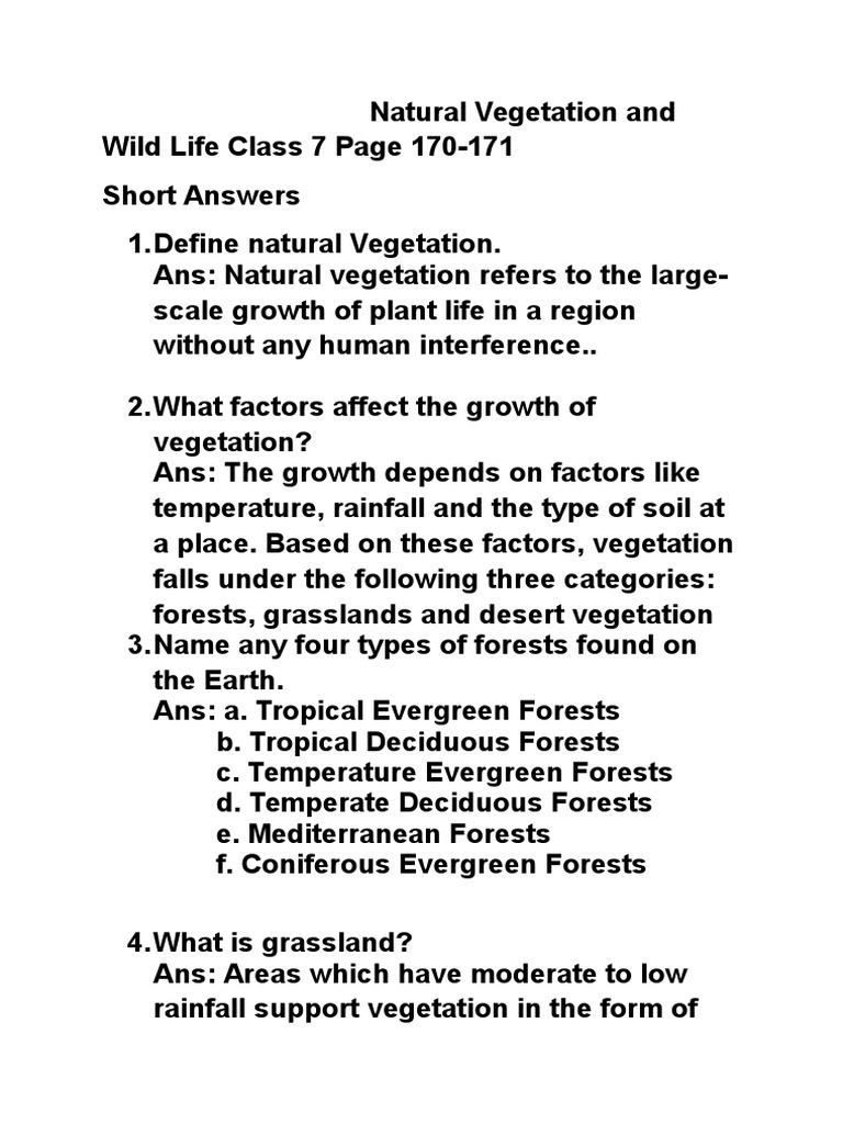 Natural Vegetation Class 7 Grassland Forests Free 30day Trial Scribd