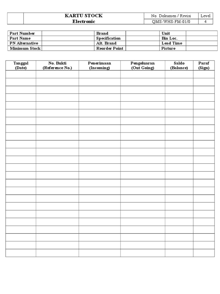 Kartu Stock Management Template | PDF