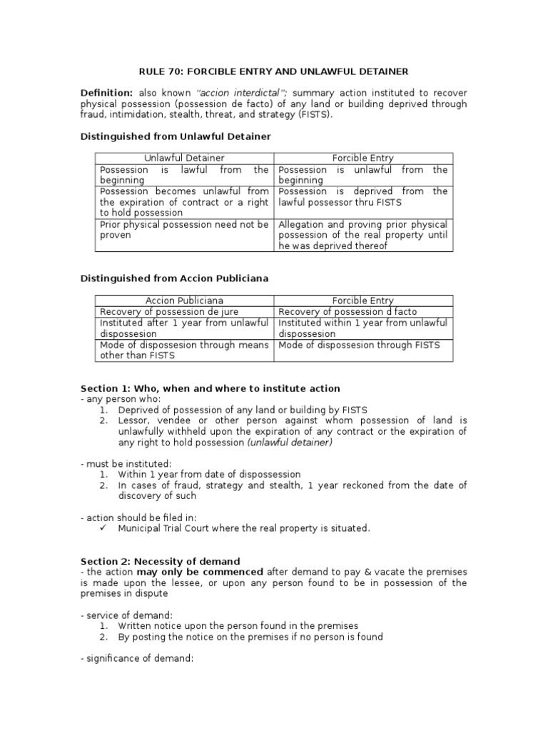 Rule 70 Forcible Entry & Unlawful Detainer | PDF | Summary Judgment ...