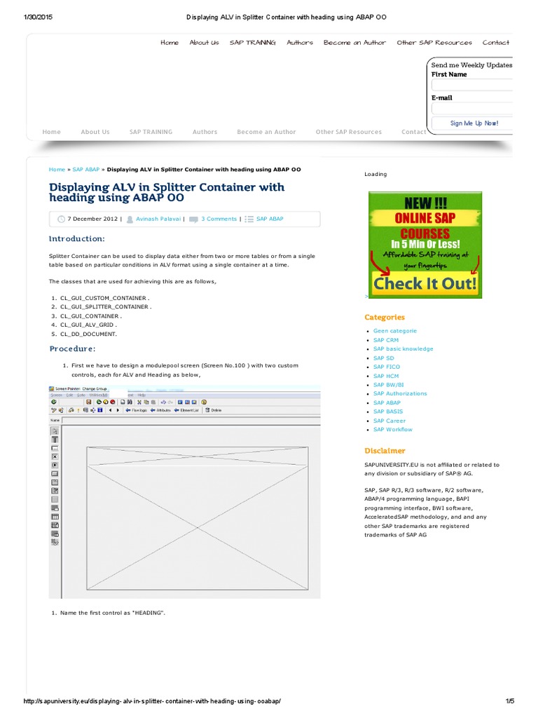 Displaying ALV in Splitter Container With Heading Using ABAP OO | PDF ...
