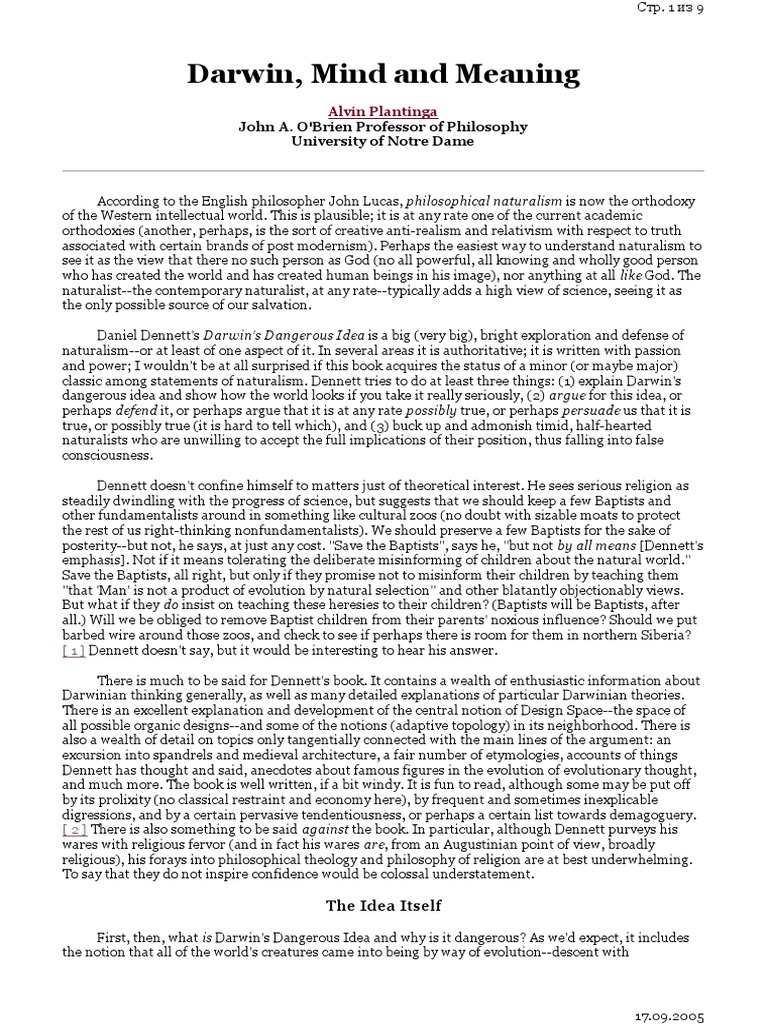 Plantinga Alvin Darwin Mind And Meaning PDF Metaphysical 