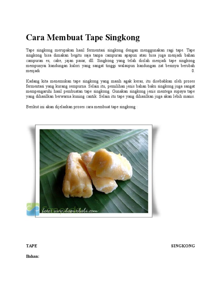 Cara Membuat Tape Singkong Pdf