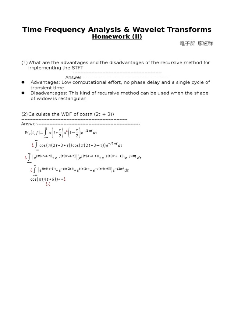 Time Frequency Analysis & Wavelet Transforms: Homework (II) | PDF ...